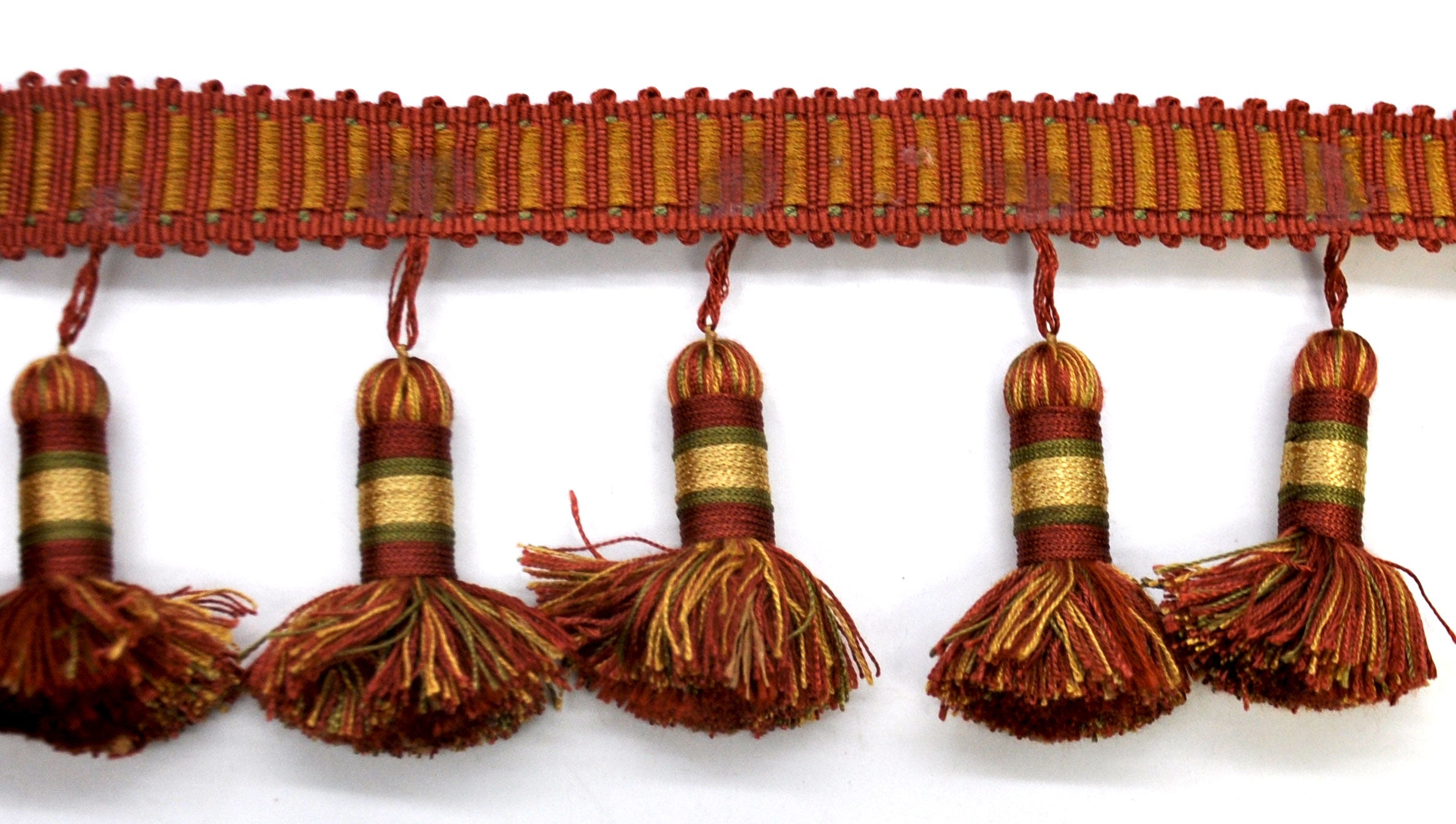 Godiva Collection - 4" length LARGE TASSEL FRINGE (25 Yard Roll) - BF-4098-88/61 Dark Brick and Mocha