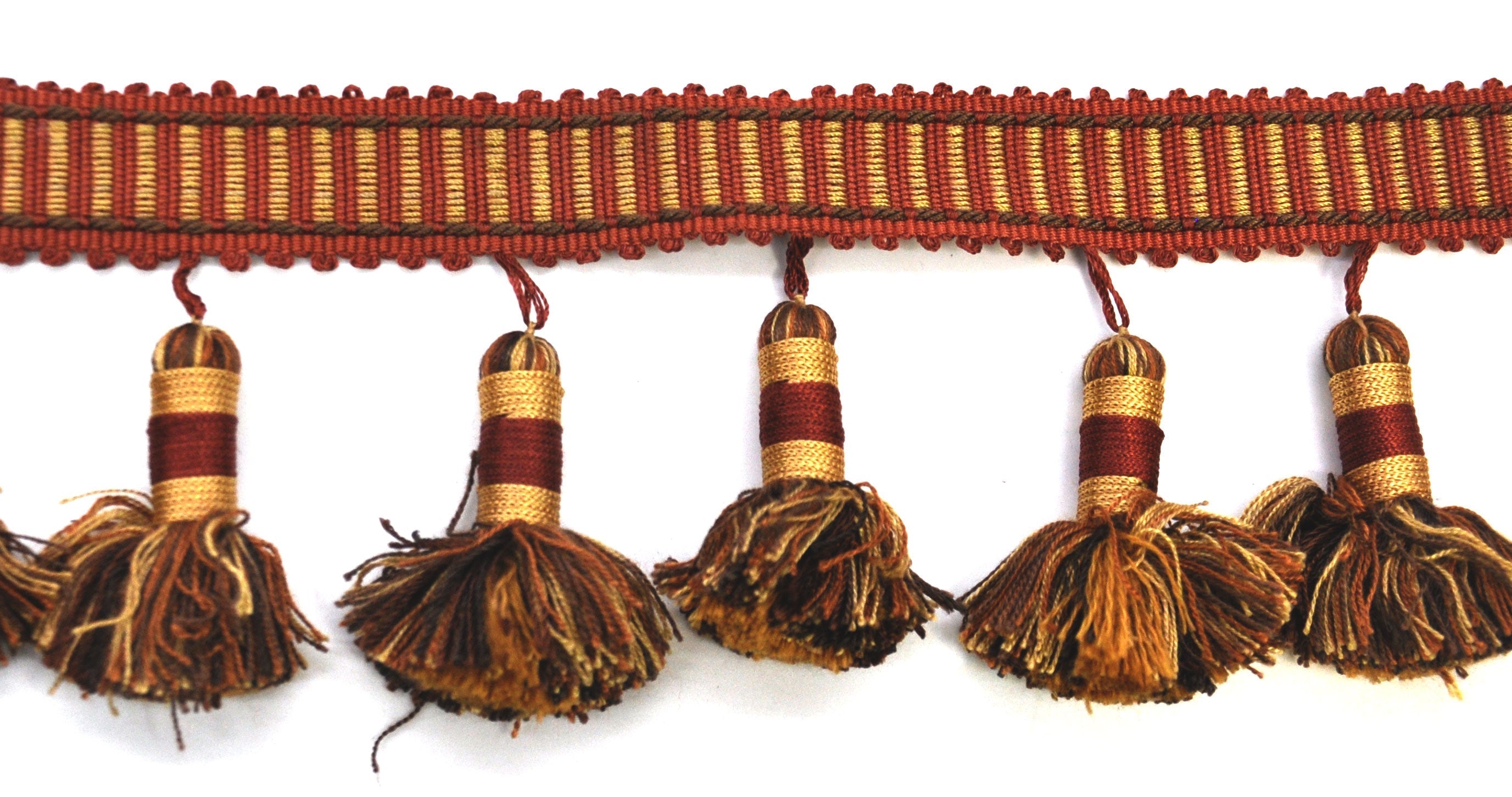 Godiva Collection - 4" length LARGE TASSEL FRINGE (25 Yard Roll) - BF-4098-88/66 Dark Brick and Chocolate