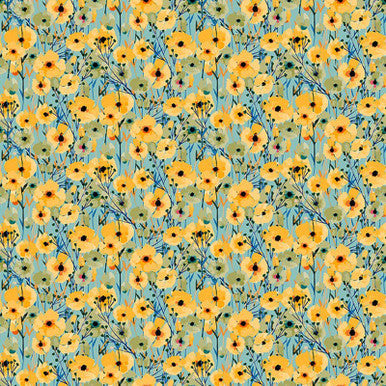 Gold Digital Laurie Lovelies 44"/45" Cotton Fabric Per Yard