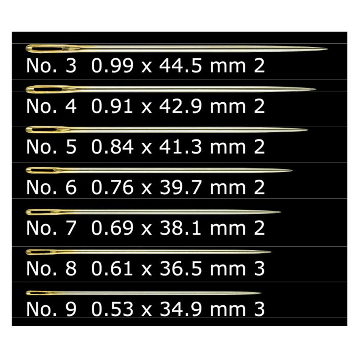 Gold Eye Embroidery Needles (No. 3-9)