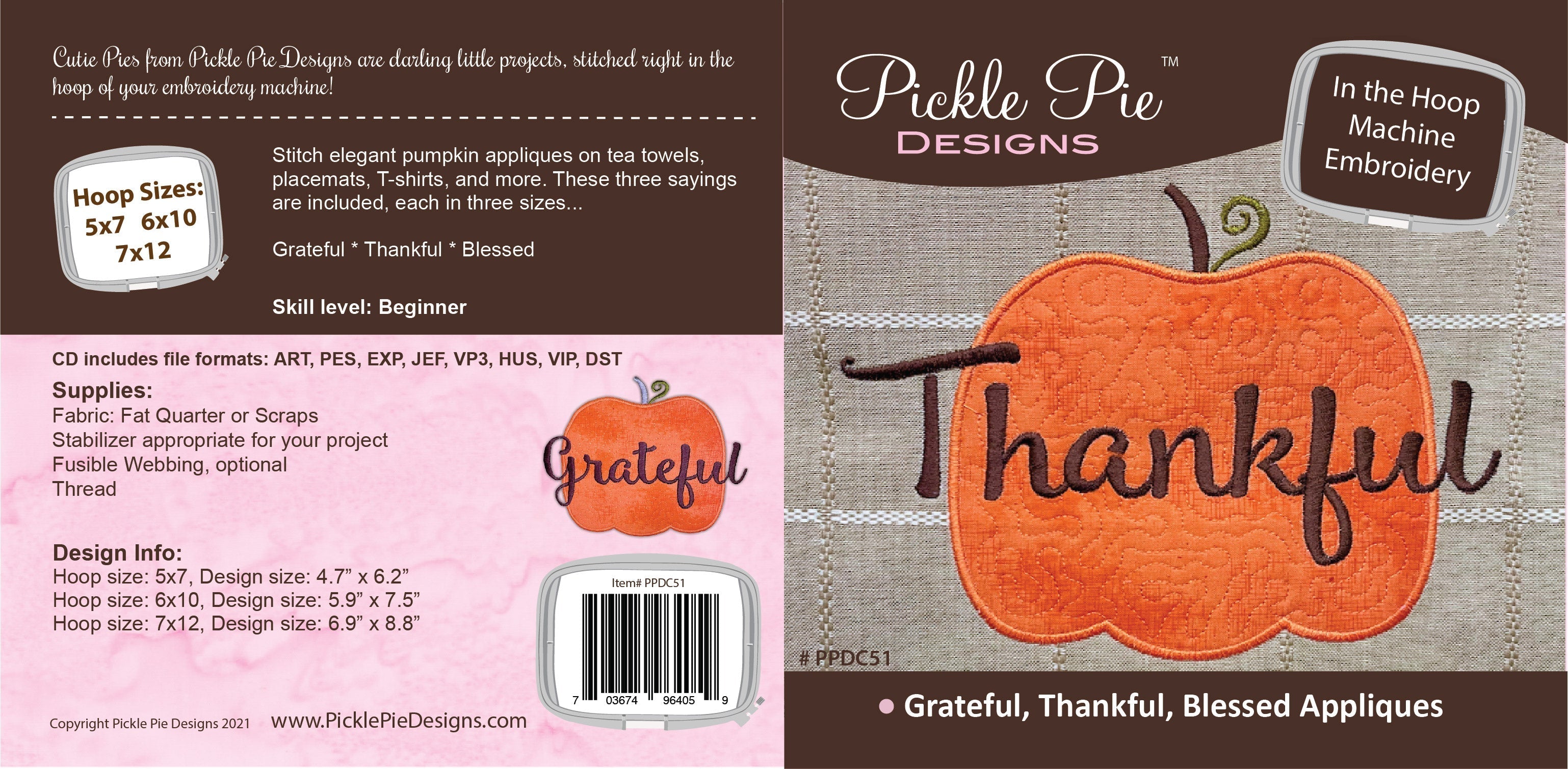 Grateful Thankful Blessed Applique In the Hoop Embroidery Design Collection