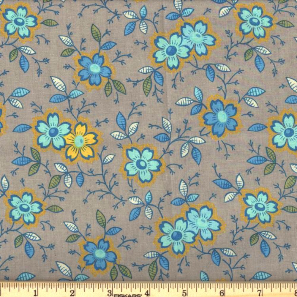Gray Happy Floral 45" Wide Cotton Fabric Per Yard