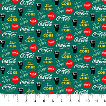 Green Ice Cold Coca-Cola Cotton 44"/45" Fabric Per Yard