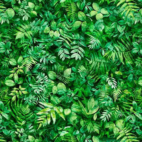 Green Earthly Delights Mixed Foliage Wideback Cotton Fabric per yard