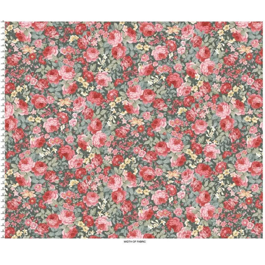 Green/Multi Focal Floral La Fleur Flannel Cotton 42"/43" Fabric Per Yard EE Schenck Co