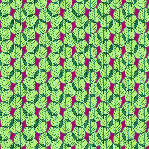 Green On Dark Pink Otter Romp Fan Leaves Cotton 44"/45" Fabric Per Yard - Linda's Electric Quilters