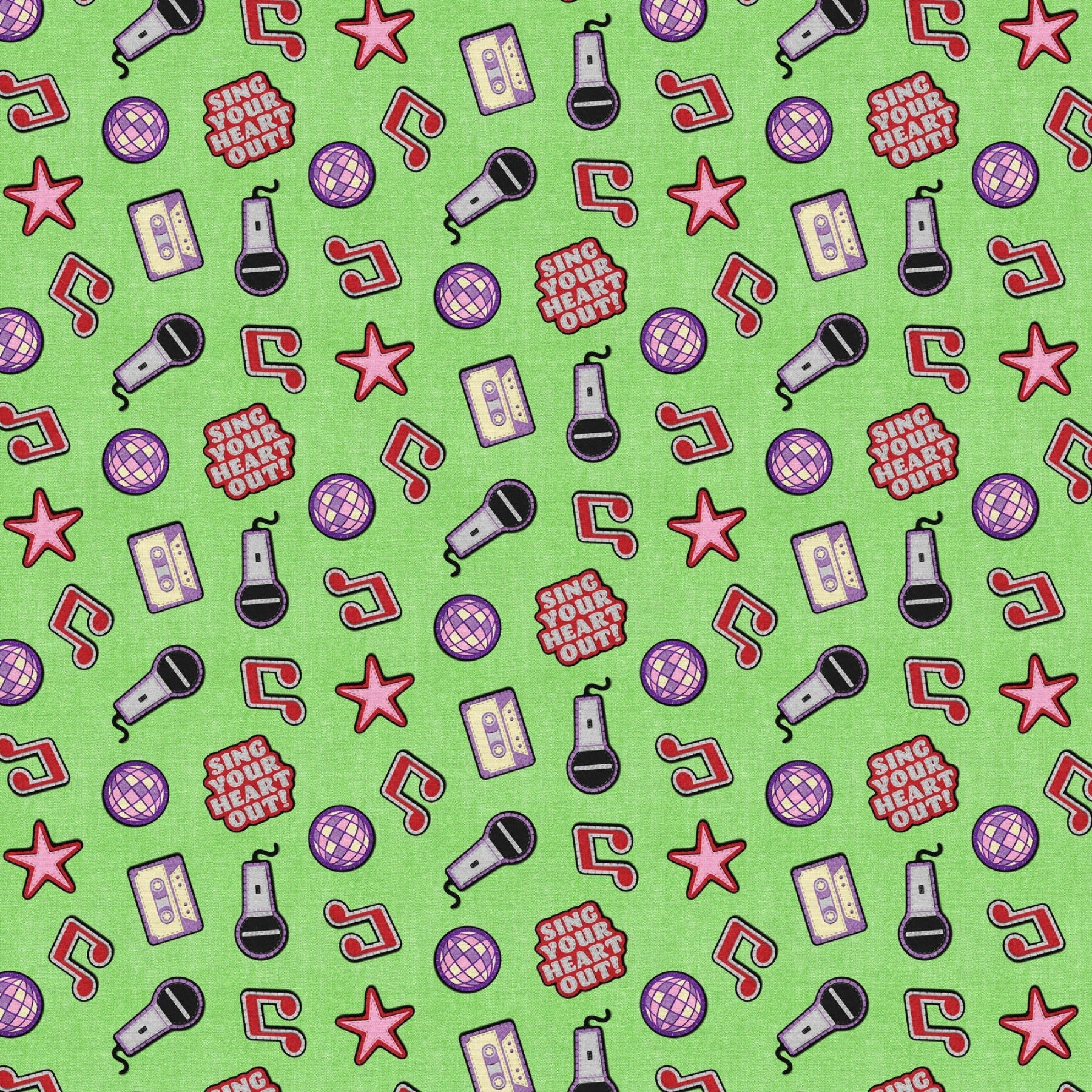 Green Patch Perfect Music Cotton 43"/44" Fabric Per Yard