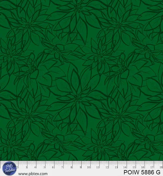 Green Poinsettia Cotton Wideback Fabric per yard P&B Textiles