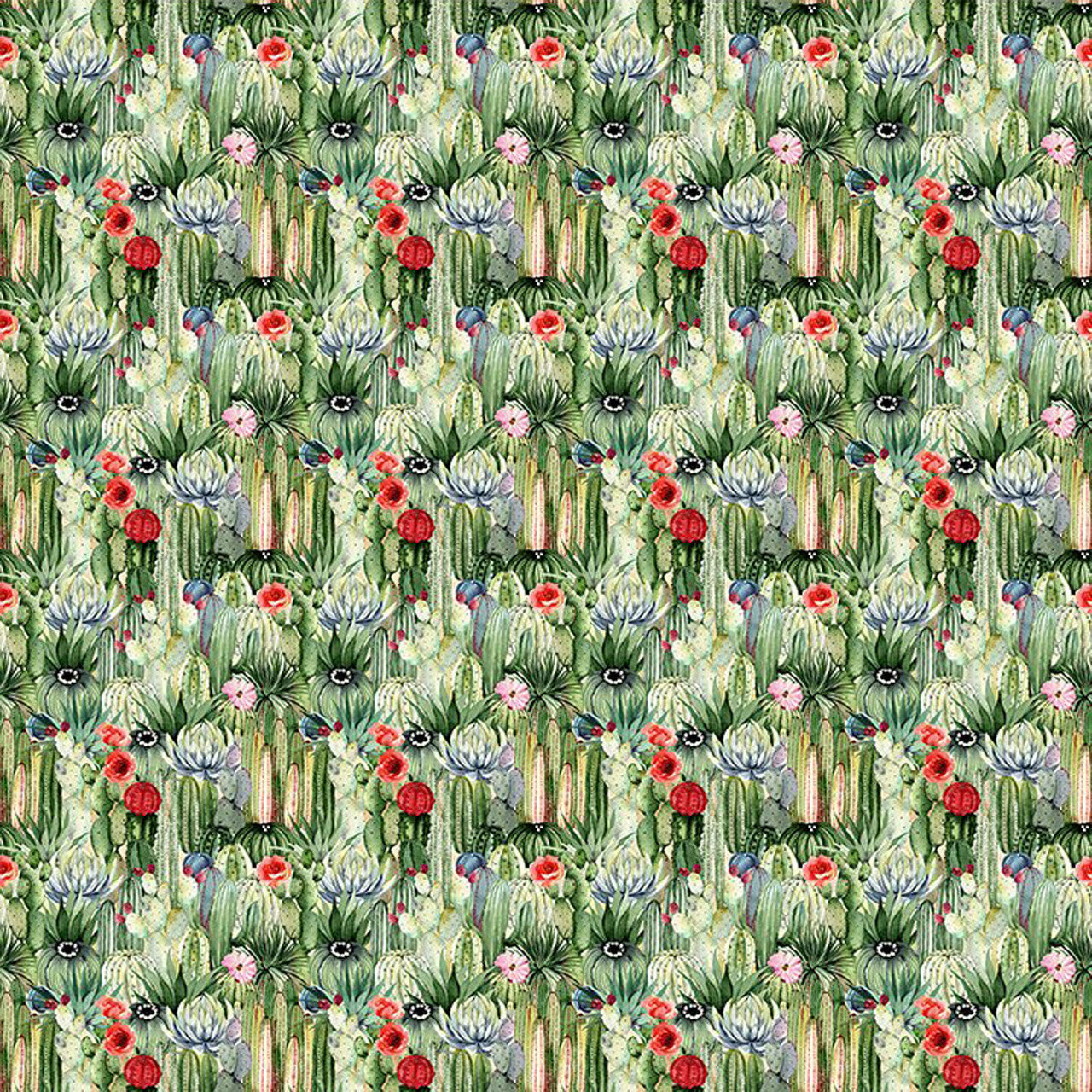 Green Southwest Minis Cactus Garden 44/45" Cotton Fabric Per Yard