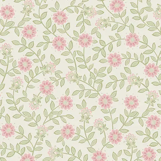 Green and Pink Field Floral Cotton Wideback Fabric per yard - Linda's Electric Quilters