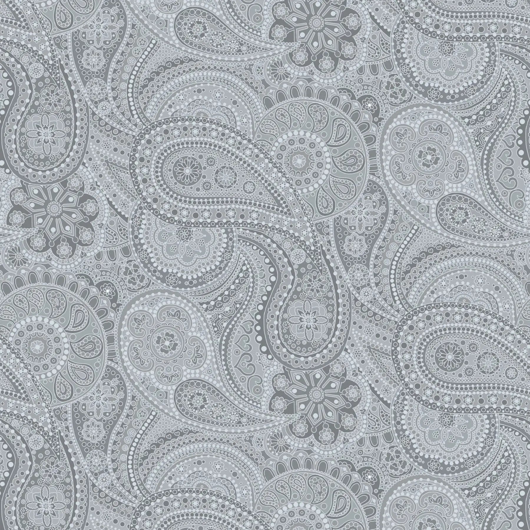 Grey Large Paisley Paradise Wideback Fabric per yard EE Schenck Co