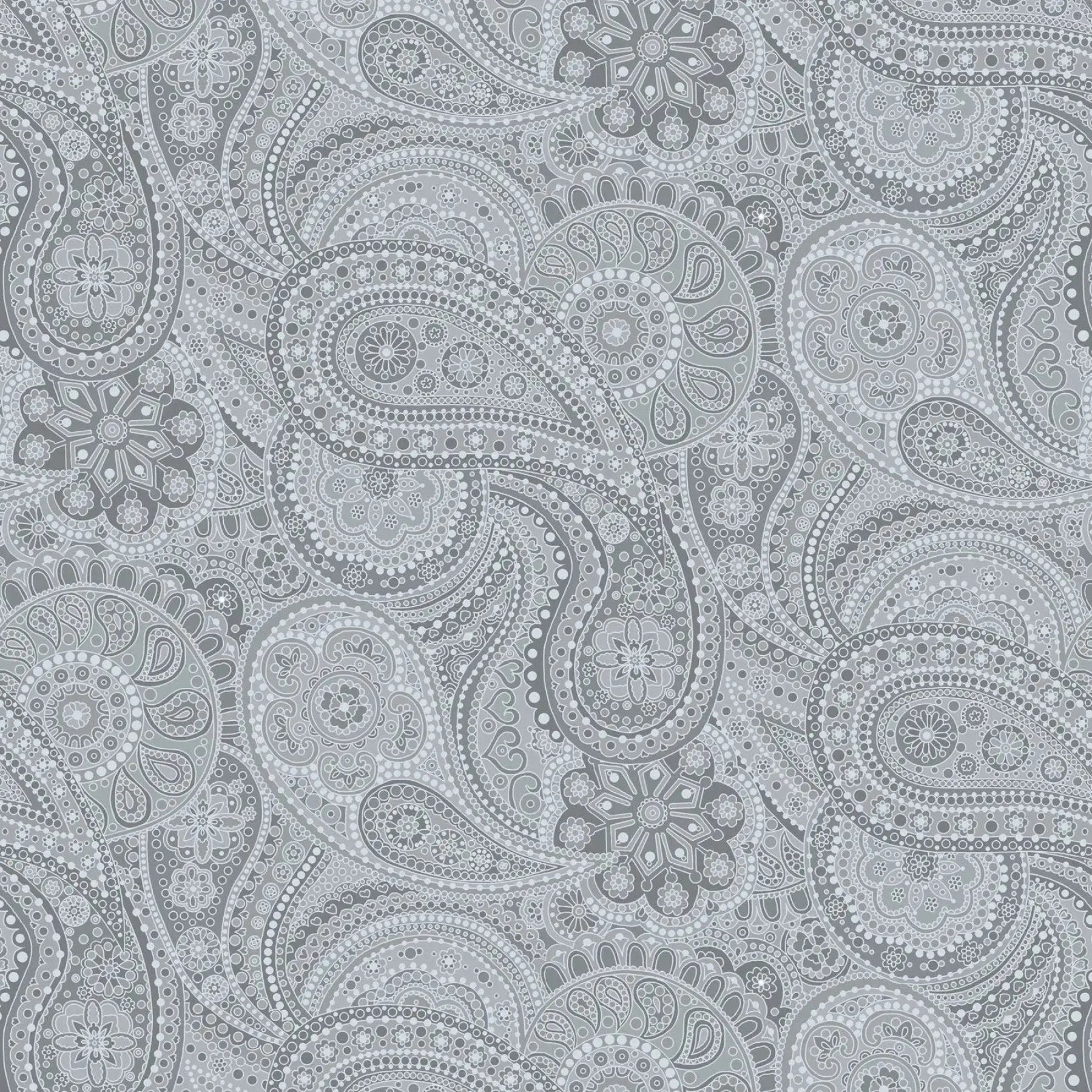 Grey Large Paisley Paradise Wideback Fabric per yard EE Schenck Co