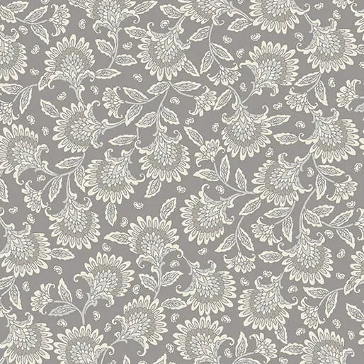 Grey Nickel Whimsy Floral Cotton Wideback Fabric per yard - Linda's Electric Quilters