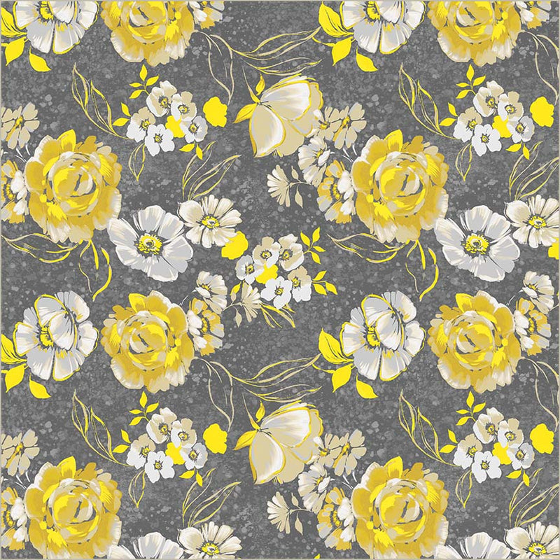 Grey Verona Fiori Cotton 44”/45” Fabric Per Yard