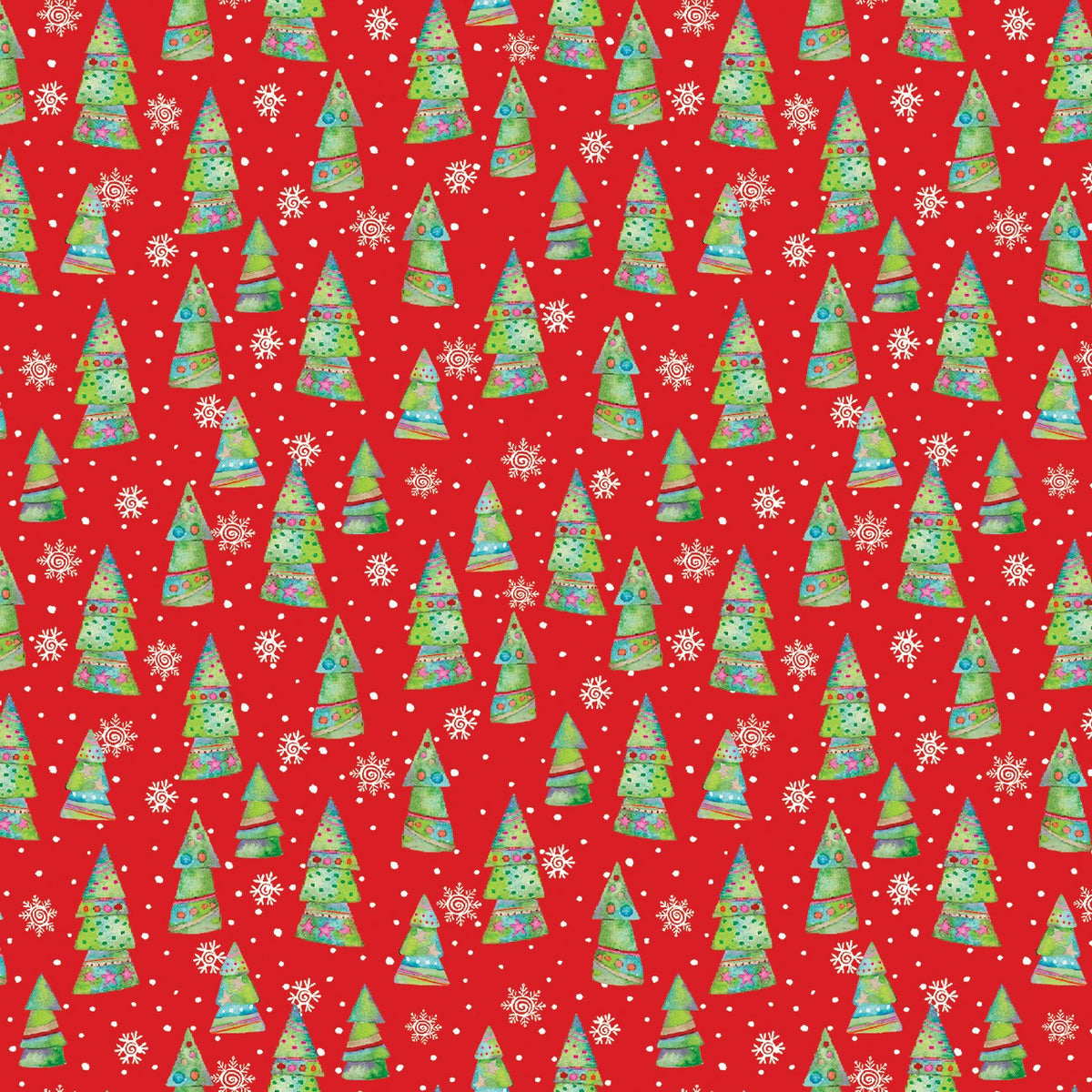 Festive Trees Red Snow Joy 45' wide fabric per yard
