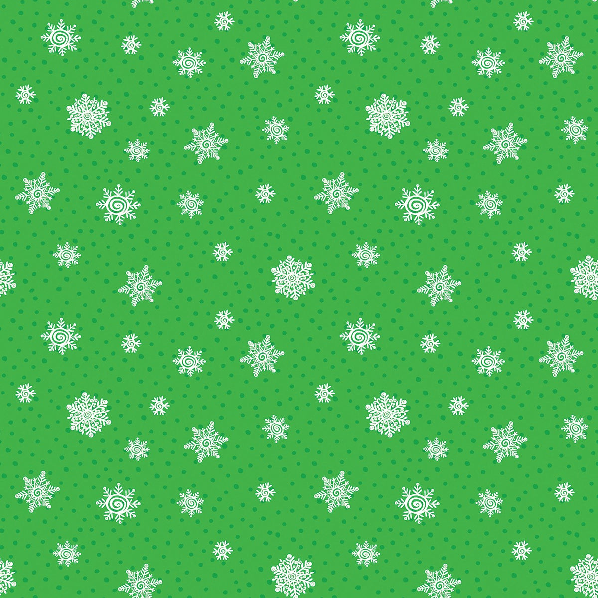 Playful Flakes Green Snow Joy 45' wide fabric per yard