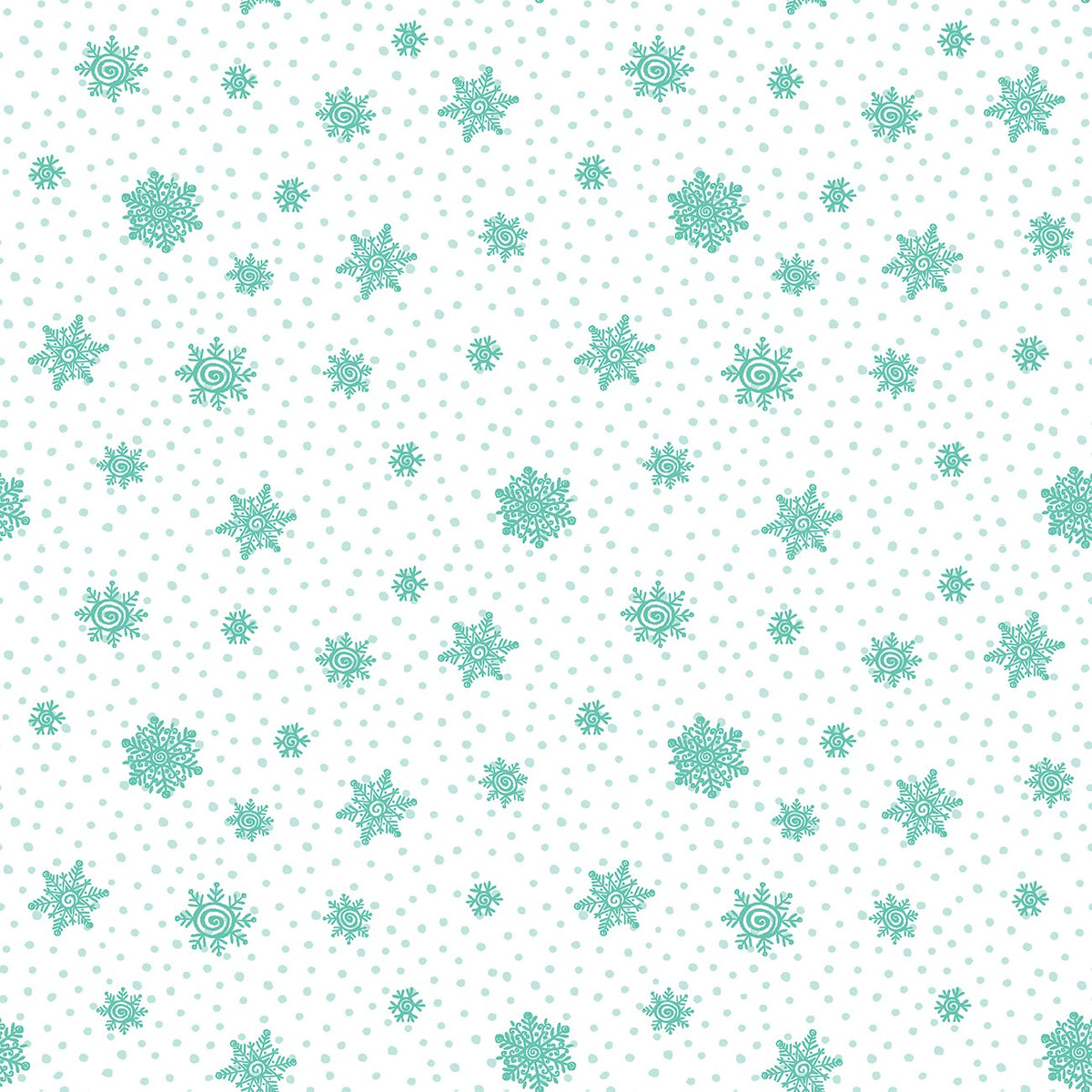 Playful Flakes Turquoise/White Snow Joy 45' wide fabric per yard