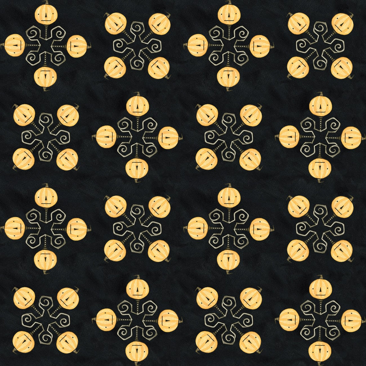 Spooky Pumpkins Black 45' wide fabric per yard