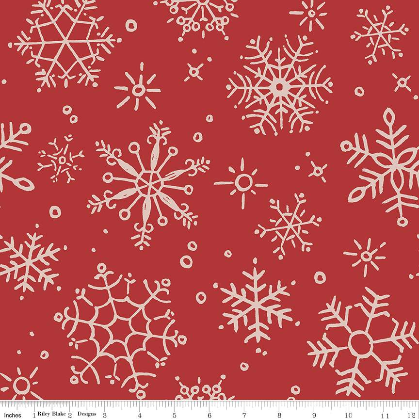 Magical Wonderland Snowflakes Barn Red 108” Wideback 45' wide fabric per yard