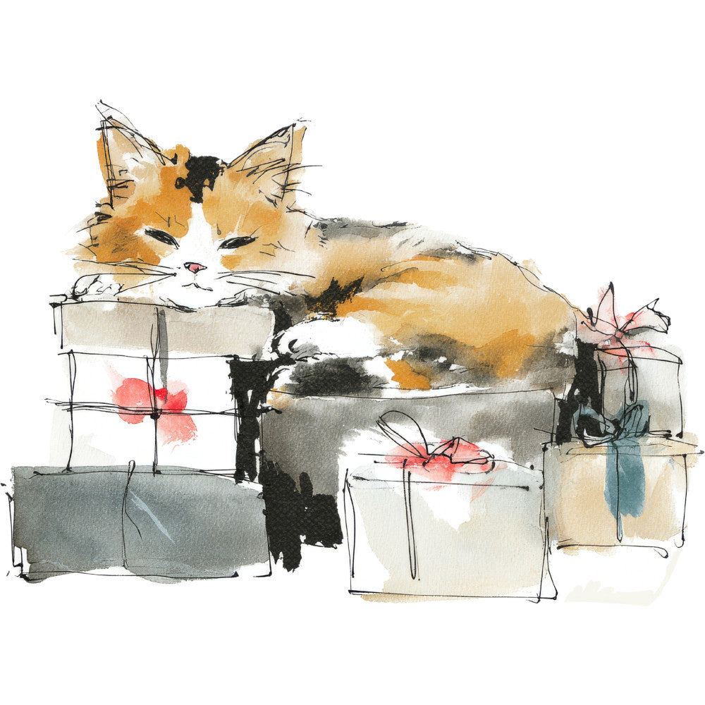 Handdrawn Christmas Cats Fabric Panel 71 QuiltingFabricPanels