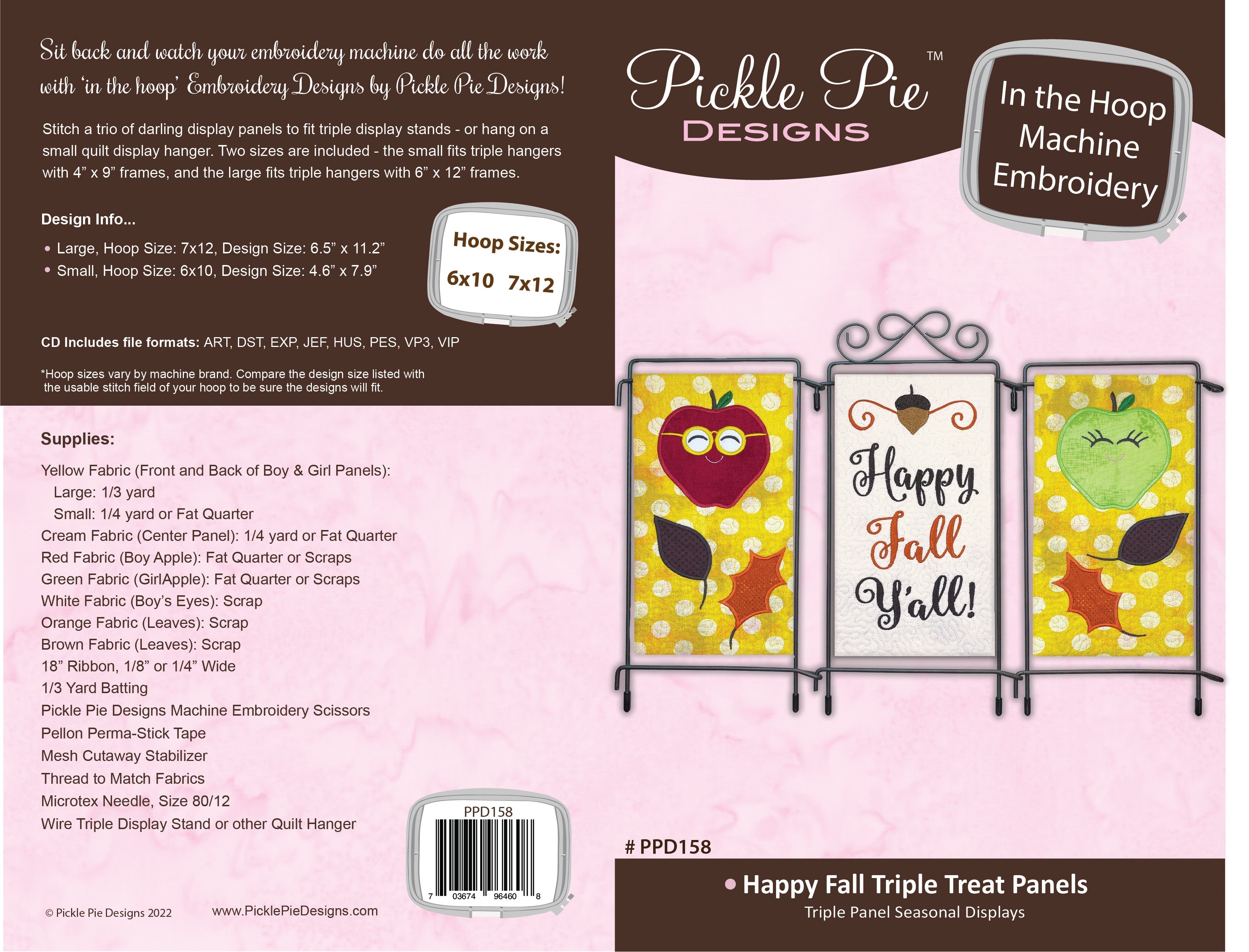 Happy Fall Triple Treat Panels In the Hoop Embroidery Design Collection
