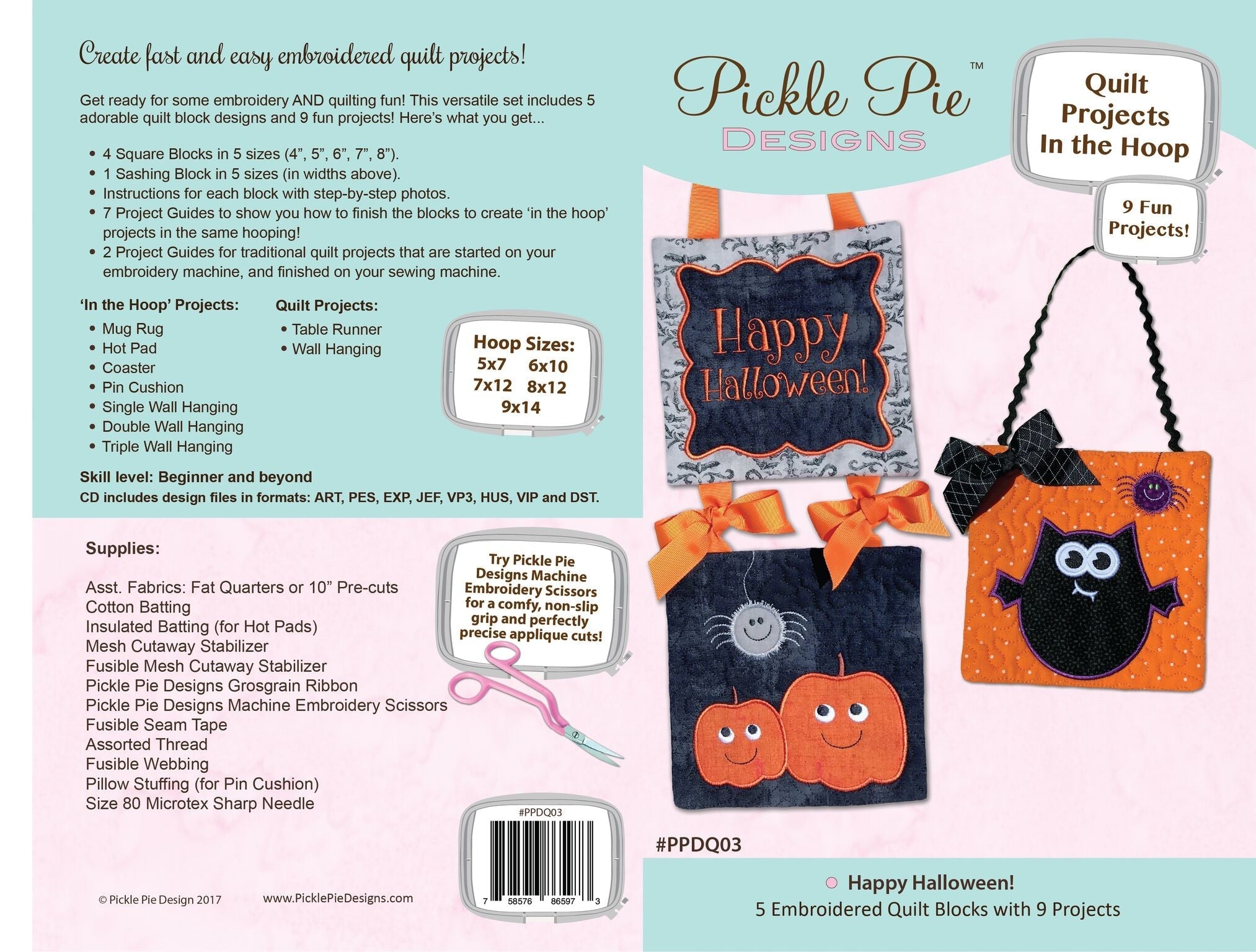 Happy Halloween! Quilt Projects In the Hoop Embroidery Design Collection