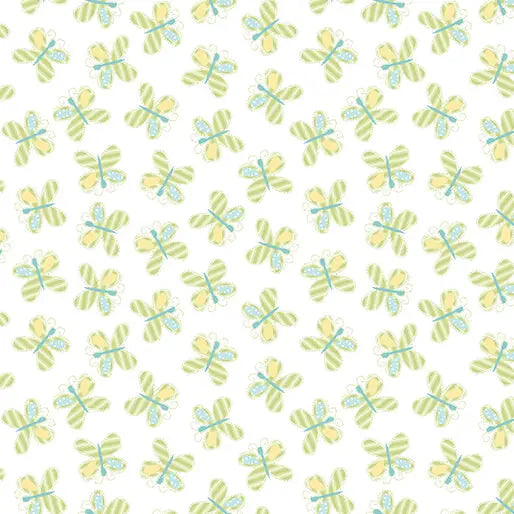 Happy Heart - Butterflies - Lime 44" / 45" Fabric Per Yard The Fabric Company