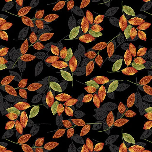Harvest Gathering - Leaves - Black 44" / 45" Fabric Per Yard The Fabric Company