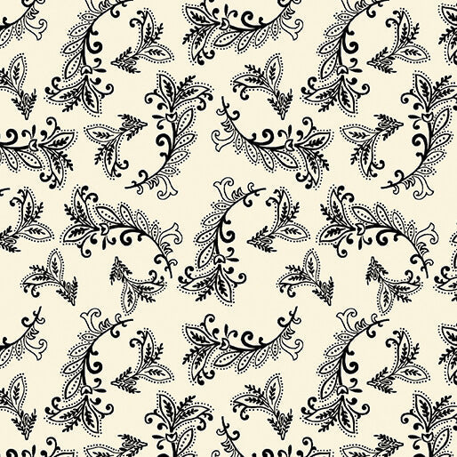 Harvest Gathering Vining Scroll quilting fabric in cream and black by Dianna Swartz for Benartex, autumn scroll print on cotton, sold by the yard