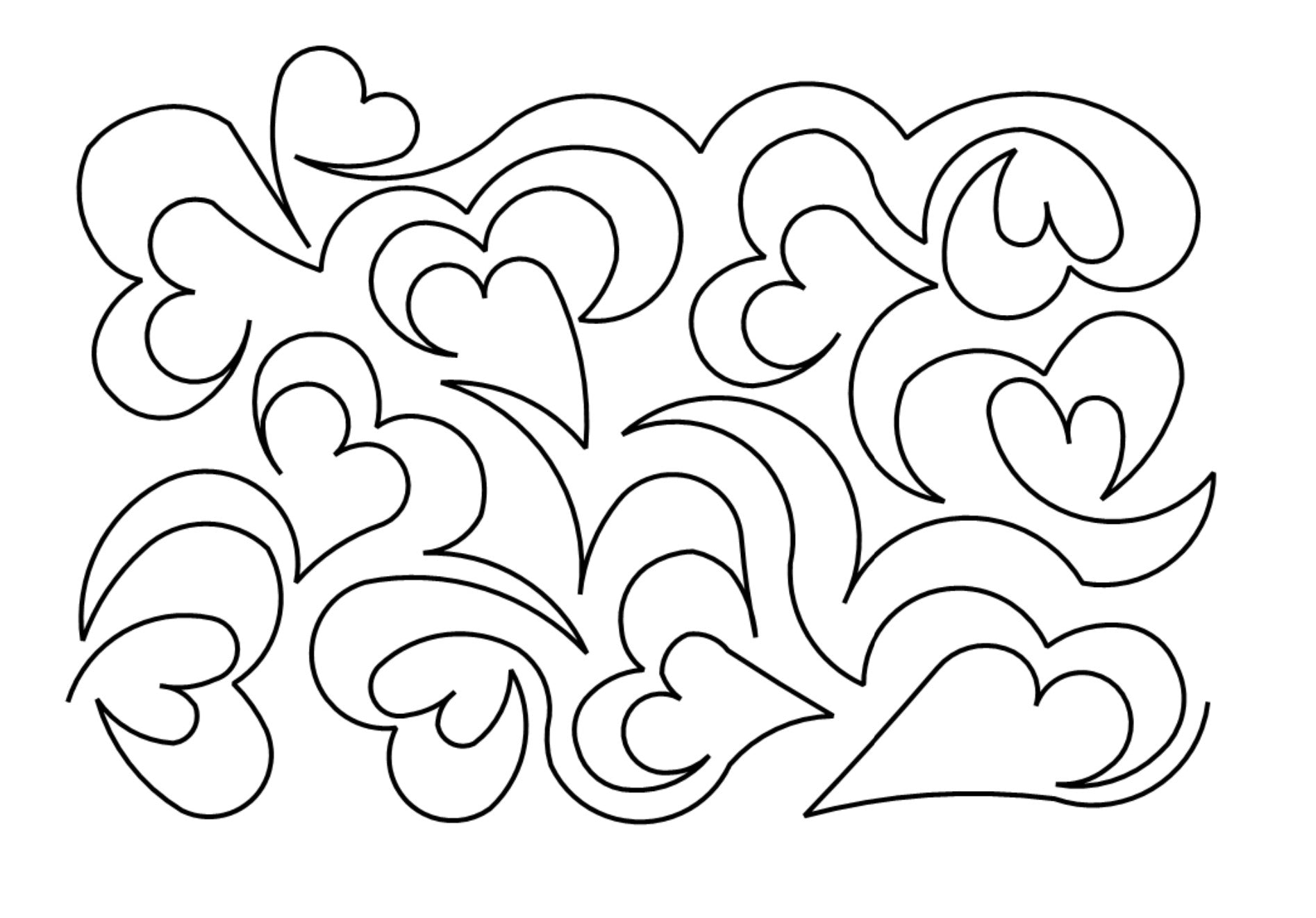Heart Feathers Digital E2E Wildflower Quilting Pantograph Close Up