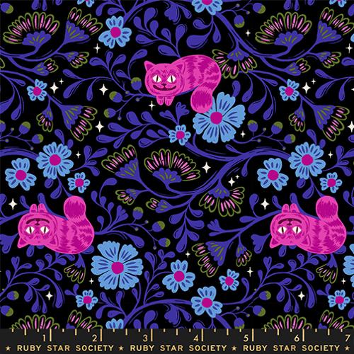 Hello Alice Black Cheshire Cats Cotton 43"/44" Fabric Per Yard