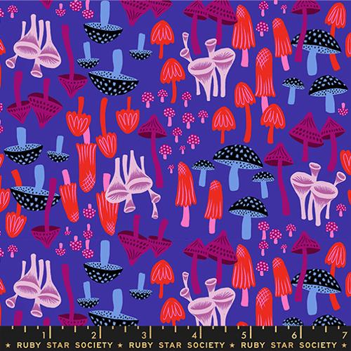 Hello Alice Blacklight Purple Mushroom Land Cotton 43"/44" Fabric Per Yard