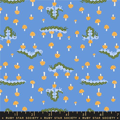 Hello Alice Lindley Blue Caterpillar Cotton 43"/44" Fabric Per Yard