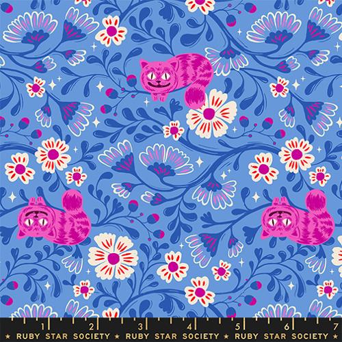 Hello Alice Lindley Blue Cheshire Cats Cotton 43"/44" Fabric Per Yard