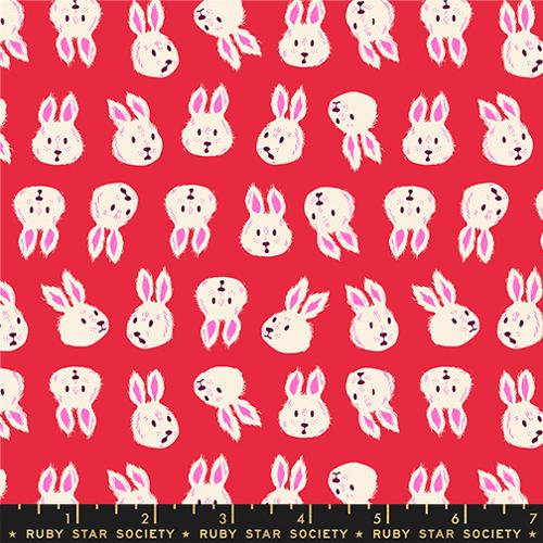 Hello Alice Ruby Red Rushing Rabbit Cotton 43"/44" Fabric Per Yard