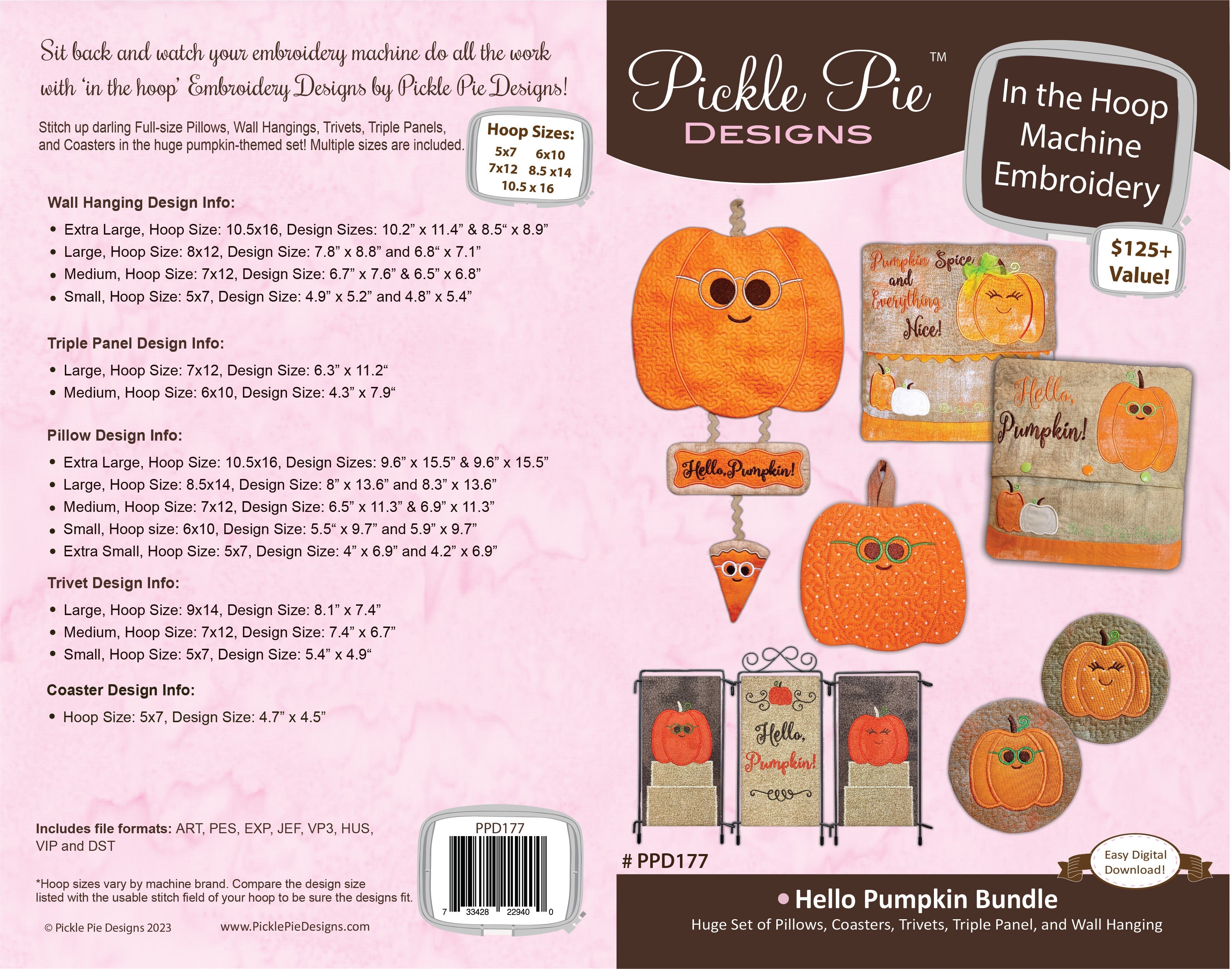 Hello Pumpkin Bundle In the Hoop Machine Embroidery Design Set