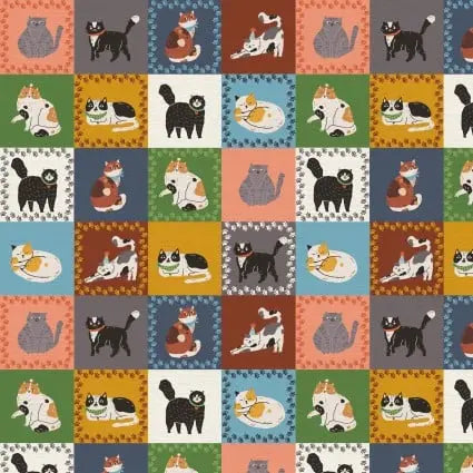 Here Kitty, Kitty Cat Squares 43"/44" Fabric Per Yard PBS Fabrics