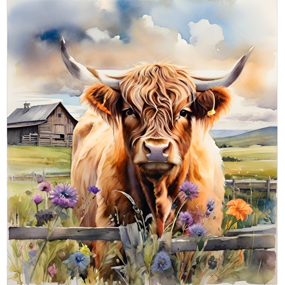 Highland Cow Art Fabric Panel 1
