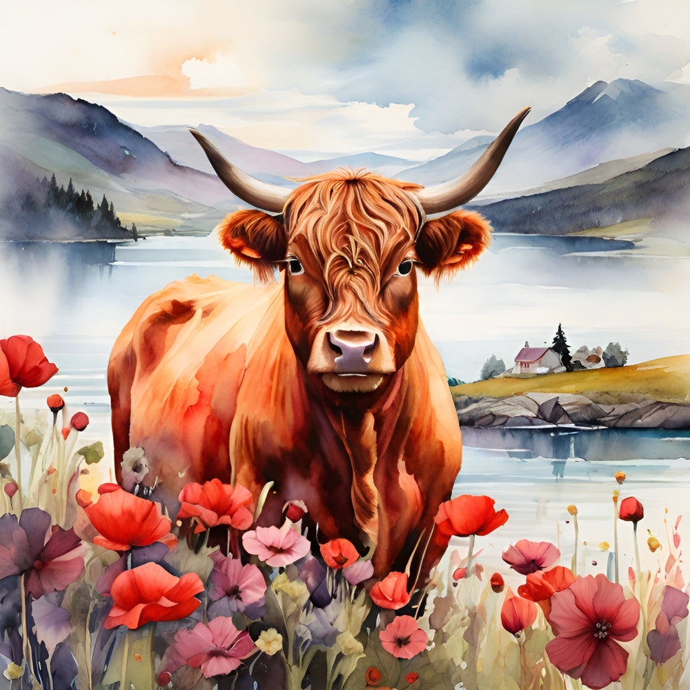 Highland Cow Art Fabric Panel 4