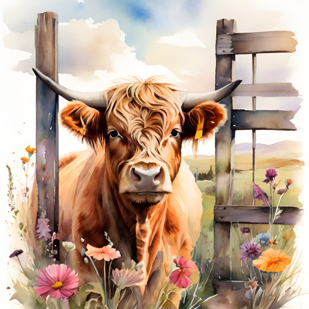 Highland Cow Art Fabric Panel 6