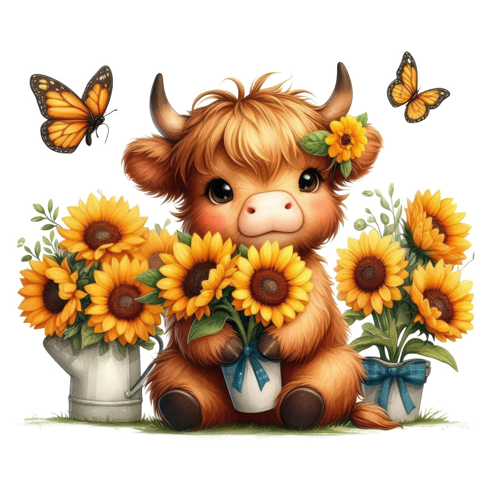 Highland Cow With Sunflowers Fabric Panel 11 QuiltingFabricPanels