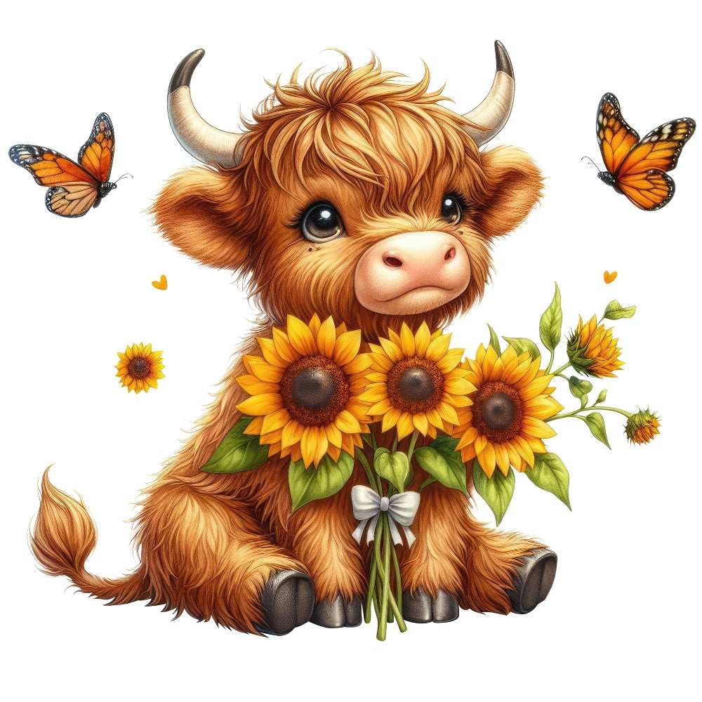 Highland Cow With Sunflowers Fabric Panel 14