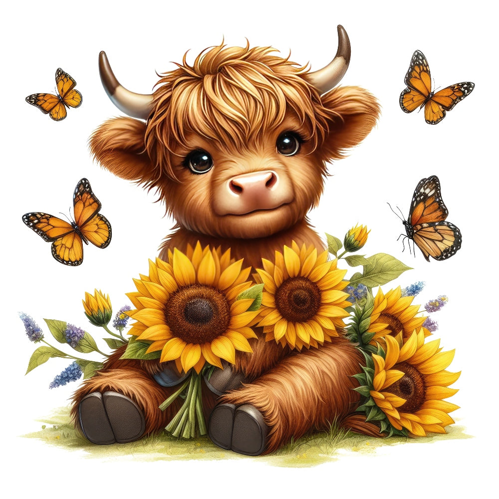 Highland Cow With Sunflowers Fabric Panel 2