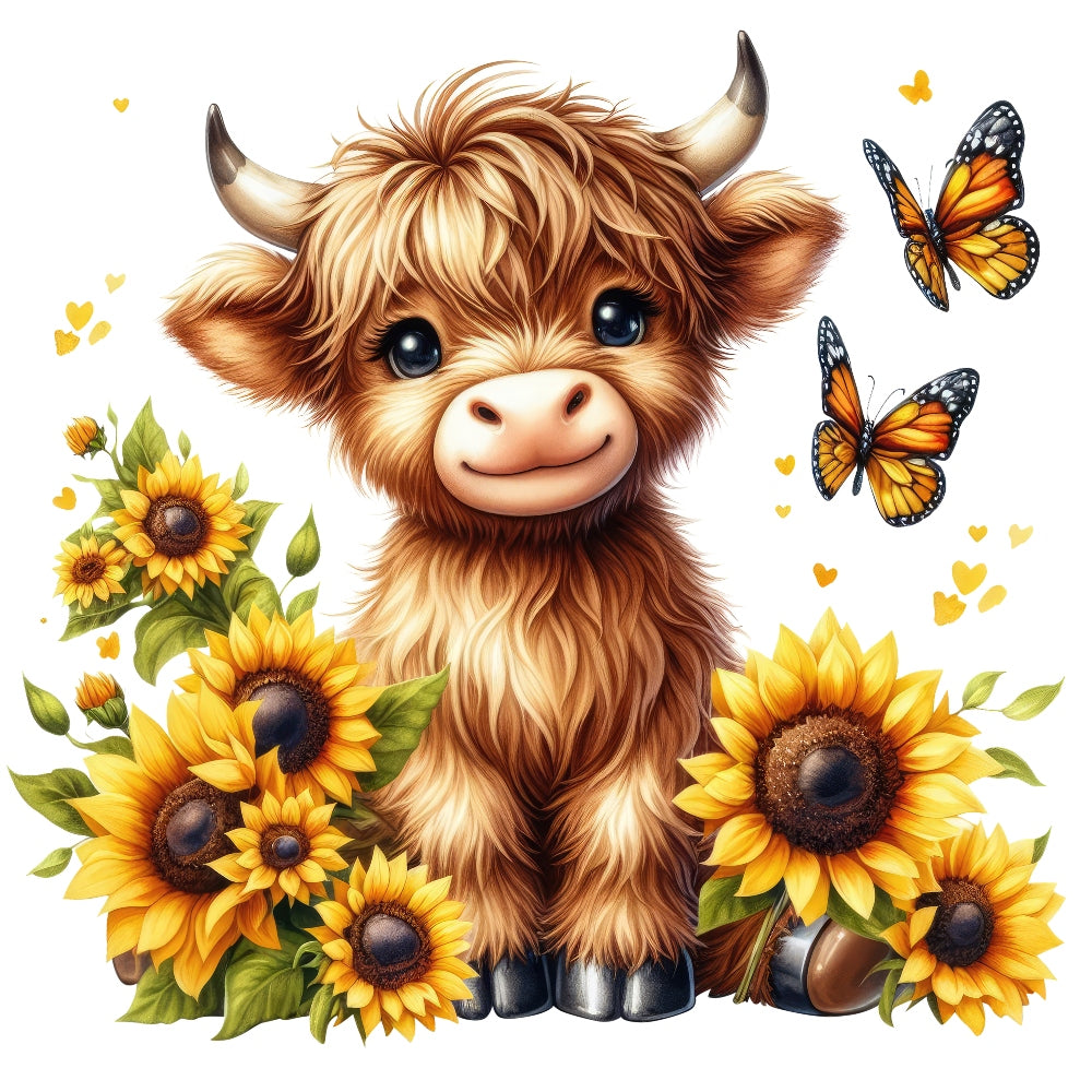 Highland Cow With Sunflowers Fabric Panel 8 QuiltingFabricPanels