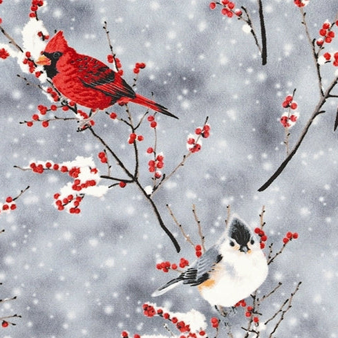 Silver Hoffman Cardinal Sparrow Digital Cuddle 58/60" Fabric Per Yard