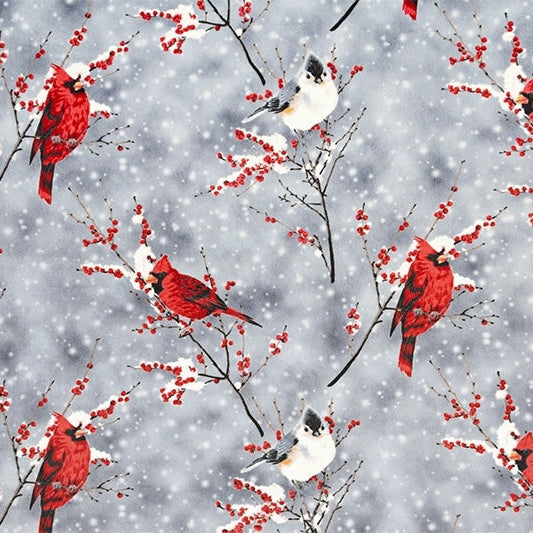 Silver Hoffman Cardinal Sparrow Digital Cuddle 58/60" Fabric Per Yard