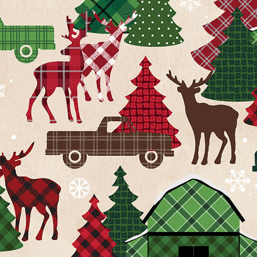 Holiday Farmhouse Plaid - Farmhouse Scenic - Cream 44" / 45" Fabric Per Yard