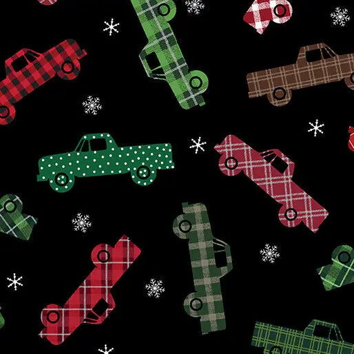 Holiday Farmhouse Plaid - Plaid Trucks - Black 44" / 45" Fabric Per Yard The Fabric Company