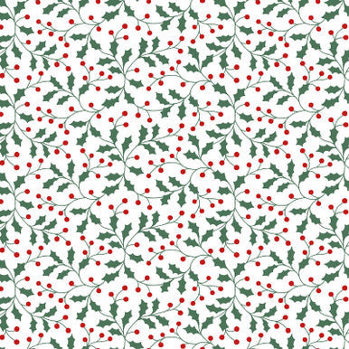 Holly And Berries White Multi Merry Mix 43"/44" Cotton Fabric Per Yard
