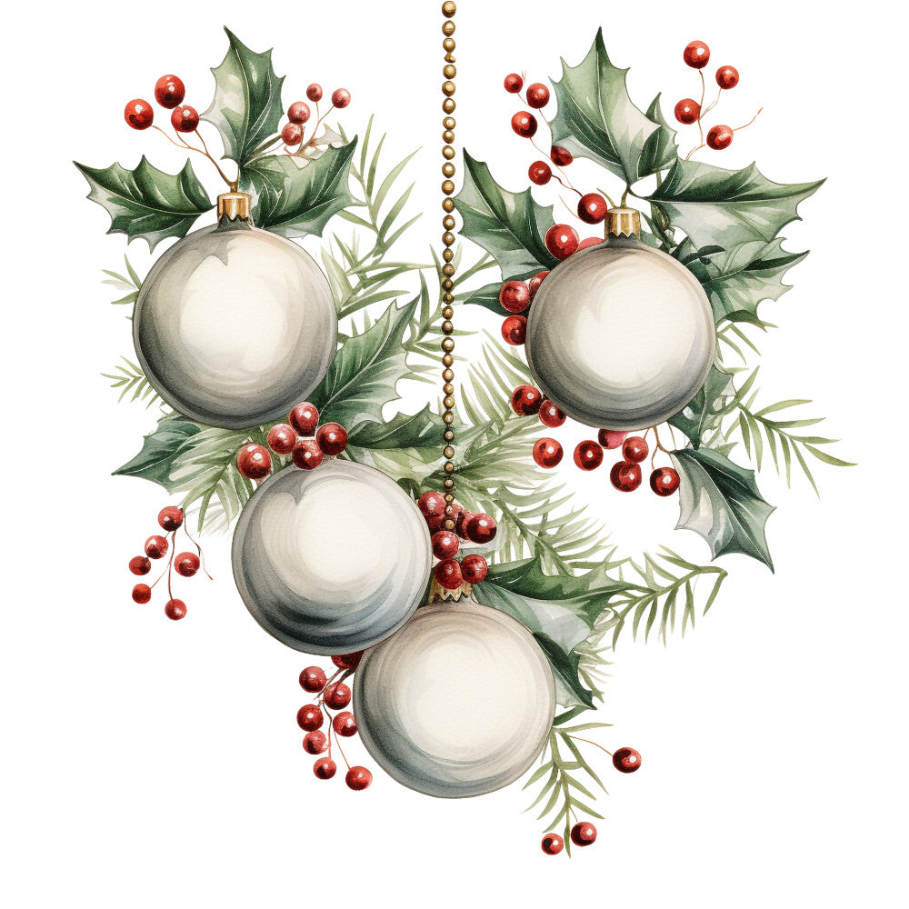 Holly and Baubles Fabric Panel 16 QuiltingFabricPanels